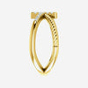Side view of yellow gold diamond cross rope Christian ring for women