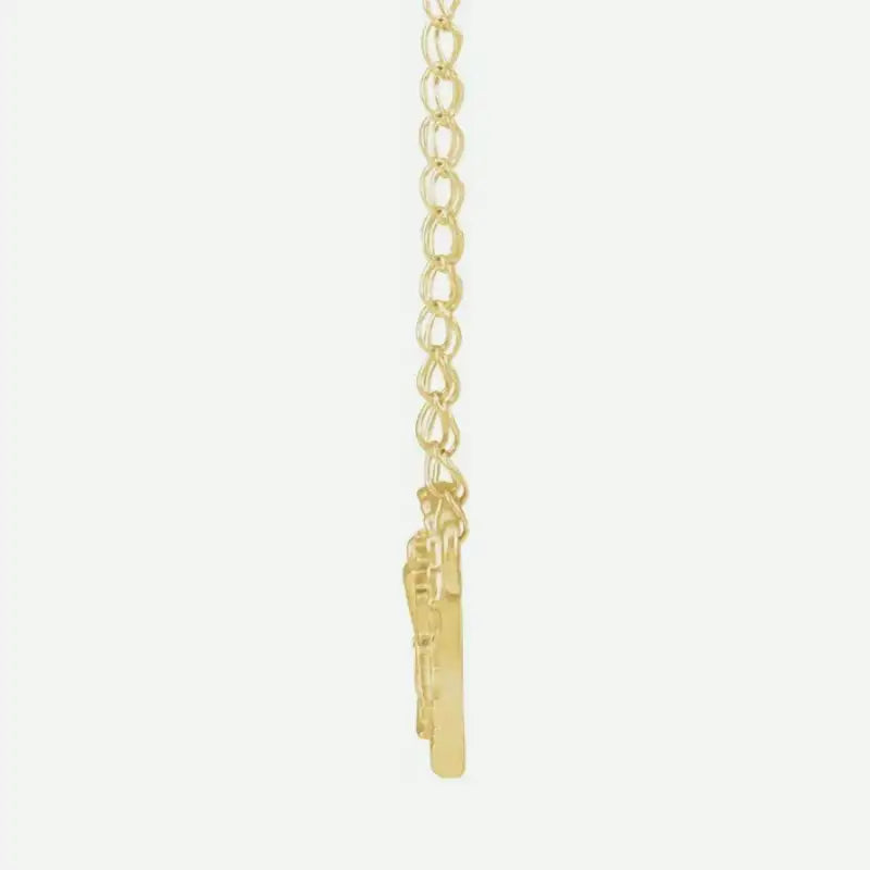 Side View of SAINTLY Yellow Gold Christian Necklace From Glor-e