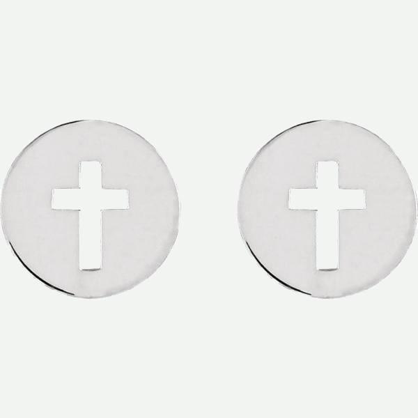 Side View of Pierced Cross Sterling Silver Christian Earring | Glor-e