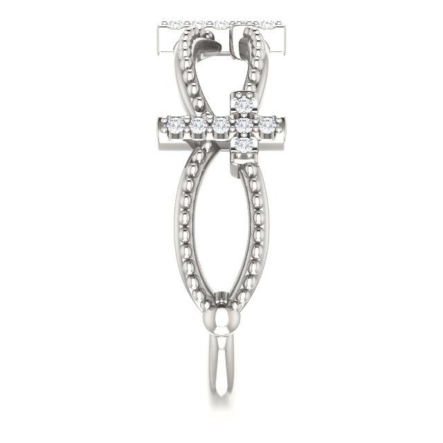 Side view of sterling silver Diamond Stackable Cross Christian Ring For Women