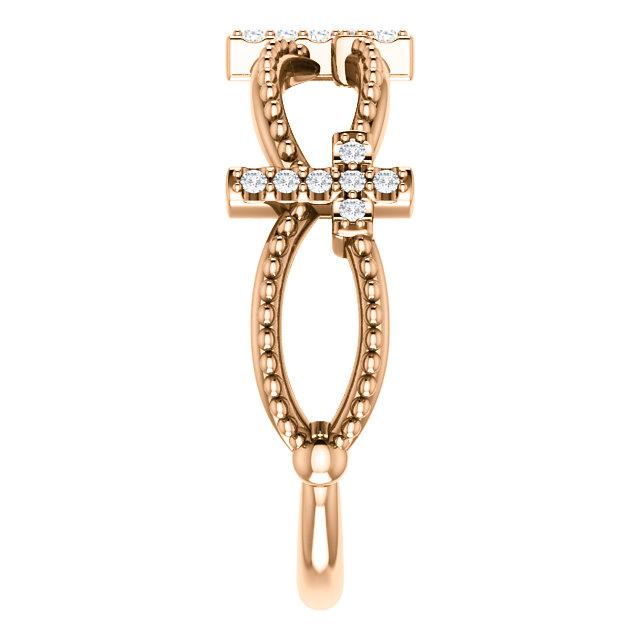 Side view of rose gold Diamond Stackable Cross Christian Ring For Women
