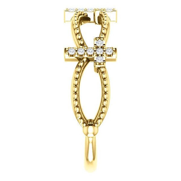 Side view of yellow gold Diamond Stackable Cross Christian Ring For Women