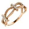 Oblique view of rose gold Diamond Stackable Cross Christian Ring For Women