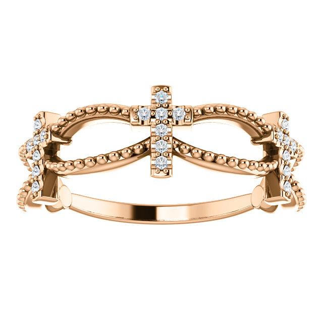 Front view of rose gold Diamond Stackable Cross Christian Ring For Women