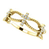 Leaning view of yellow gold Diamond Stackable Cross Christian Ring For Women
