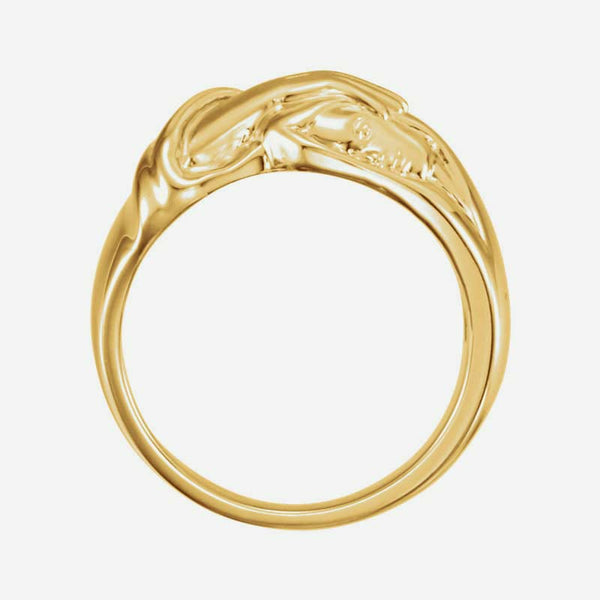 Top view of yellow gold Hand of Christ Christian ring