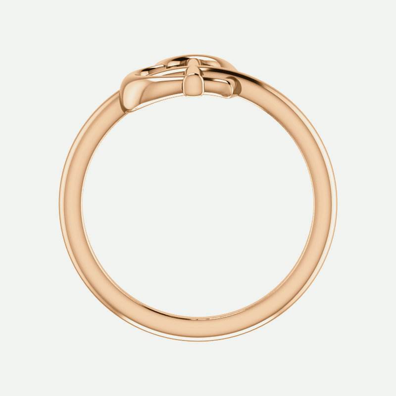 Top view of rose gold Crossed Heart Christian Ring For Women