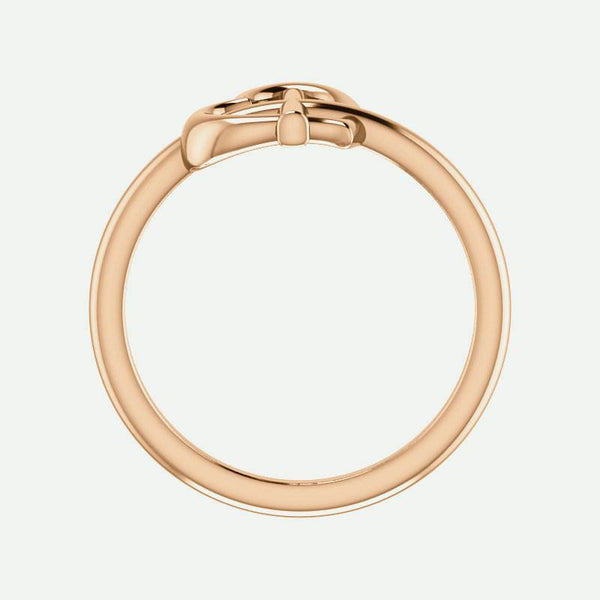 Top view of rose gold Crossed Heart Christian Ring For Women