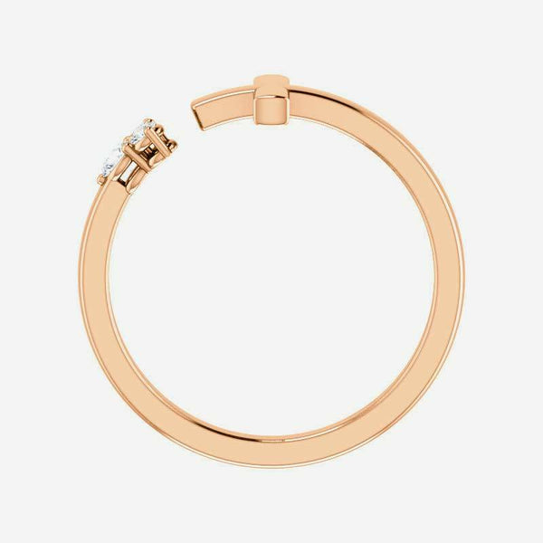 Top view of rose gold Negative Space Cross Christian ring for women
