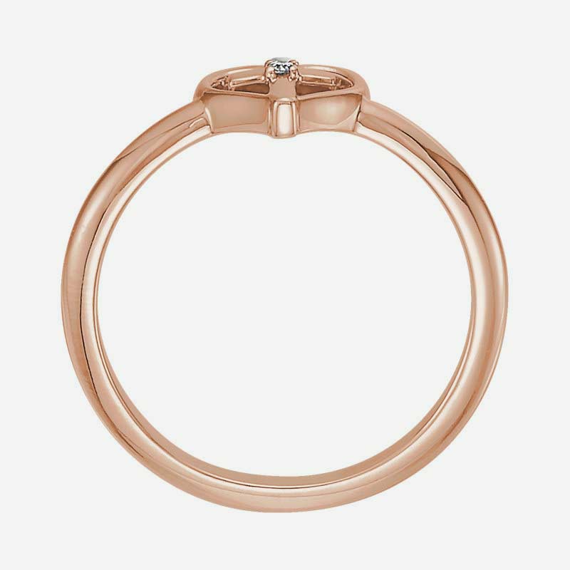 Top view of rose gold Solitaire Cross with Heart Christian Ring For Women