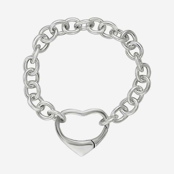 Top view of sterling silver Christian bracelet with heart clasp