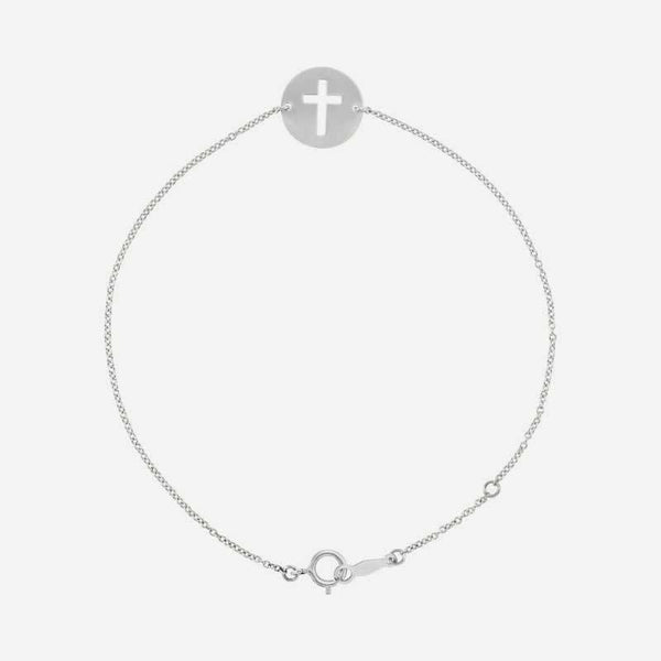 Top view of sterling silver Pierced Cross Christian bracelet for women