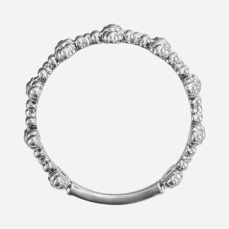 Top view of white gold Beaded Cross Christian Ring For Women