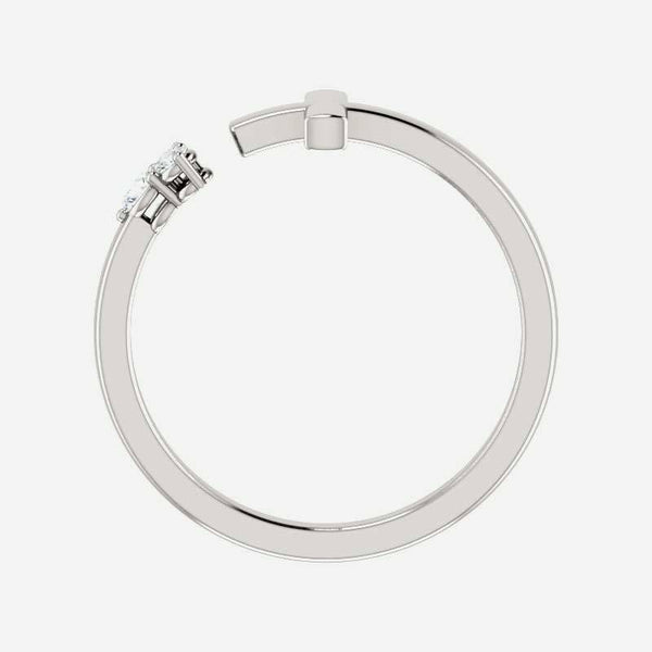Top view of white gold Negative Space Cross Christian ring for women