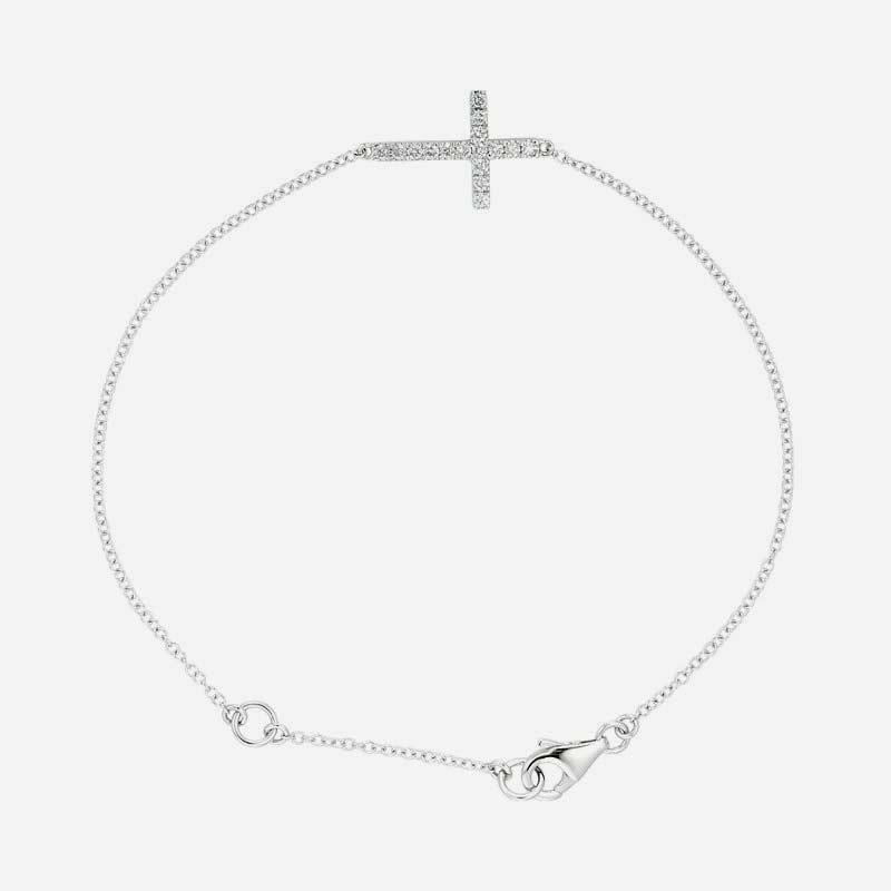 Top view of Sideways Diamond Cross Christian Bracelet for women