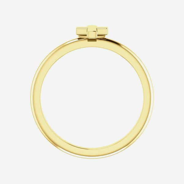 Top view of yellow gold Stackable Cross Christian Ring for women