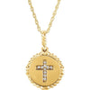 Front view of yellow gold Rope Cross Diamond Christian Necklace