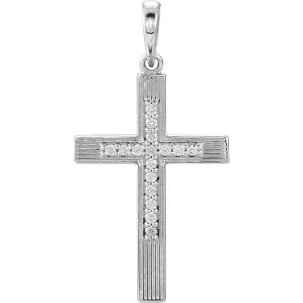 Front view of sterling silver Diamond Cross Unisex Christian Pendant