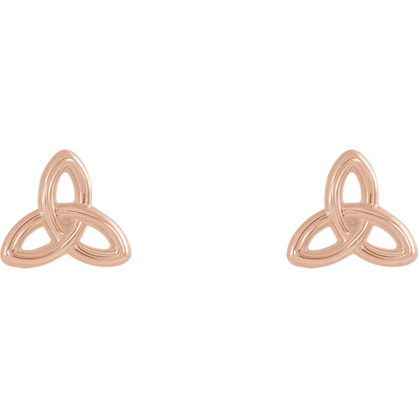 Front view of rose gold Trinity Christian Earrings For Women