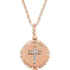 Front view of rose gold Rope Cross Diamond Christian Necklace