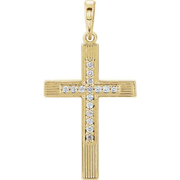 Front view of yellow gold Diamond Cross Unisex Christian Pendant
