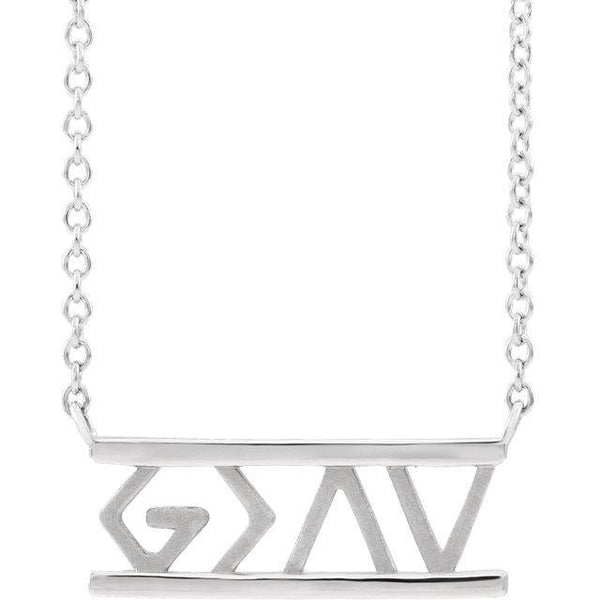 Front view of sterling silver Inspirational Bar Christian Necklace